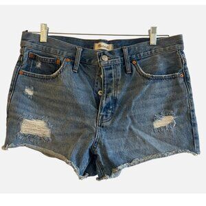 Madewell Relaxed Distressed Denim Raw Hem Shorts Size 29 Waist Womens Snap Close